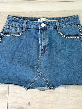 Denim Blue Rhinestone Mini Skirt
